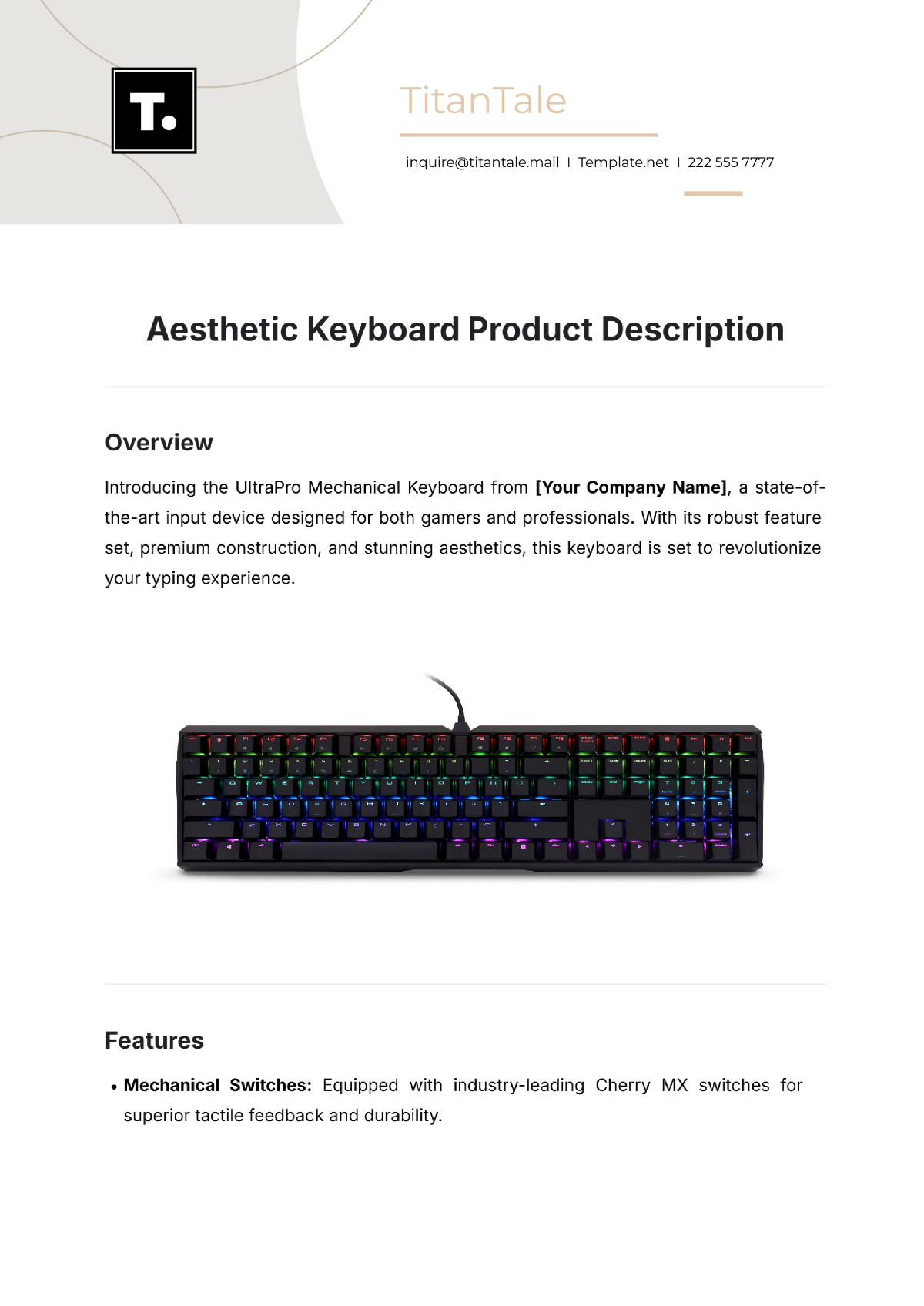 Aesthetic Keyboard Product Description Template - Edit Online & Download