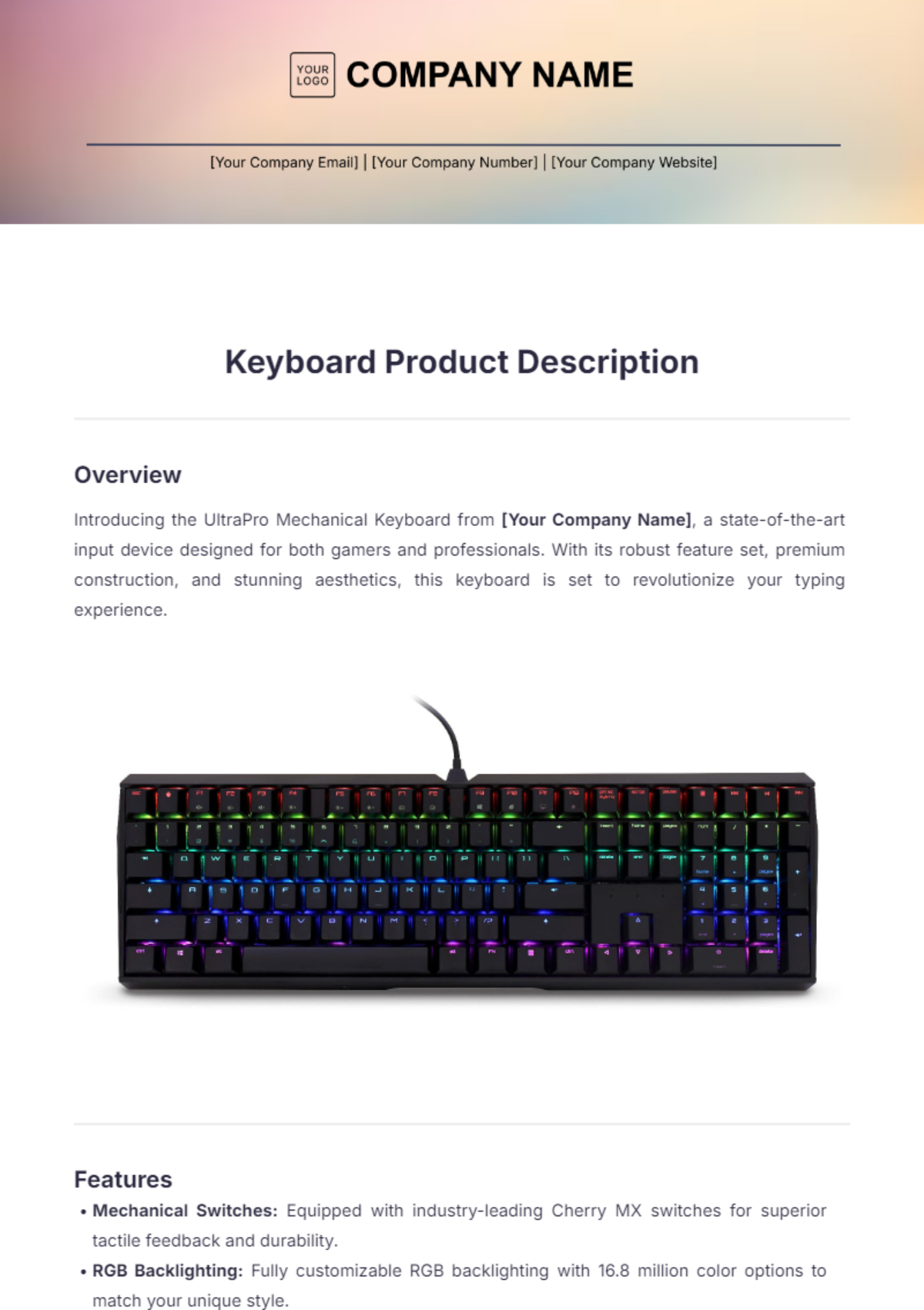 Keyboard Product Description Template - Edit Online & Download