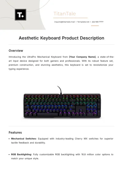 Free Aesthetic Keyboard Product Description Template to Edit Online