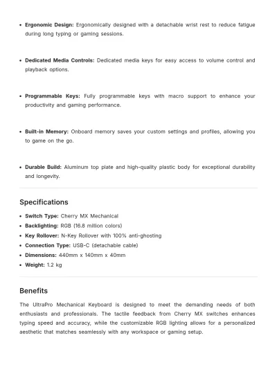 Free Aesthetic Keyboard Product Description Template to Edit Online