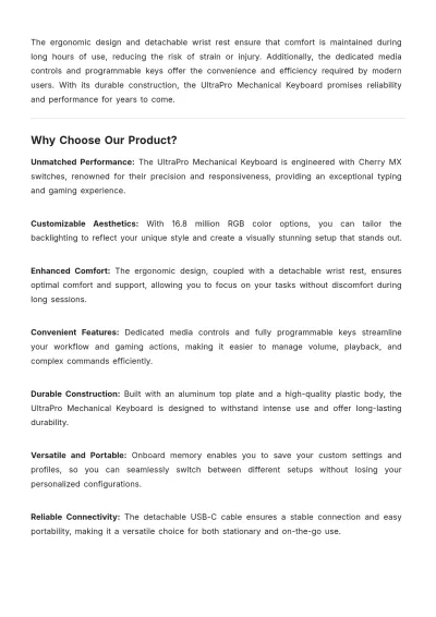 Free Aesthetic Keyboard Product Description Template to Edit Online