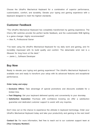 Free Aesthetic Keyboard Product Description Template to Edit Online