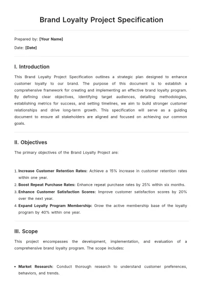 Free Brand Loyalty Project Specification Template to Edit Online