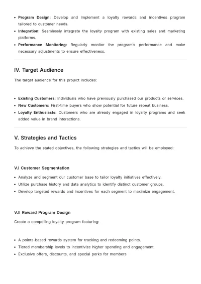 Free Brand Loyalty Project Specification Template to Edit Online