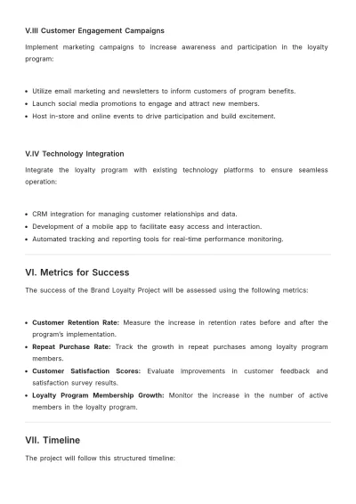 Free Brand Loyalty Project Specification Template to Edit Online