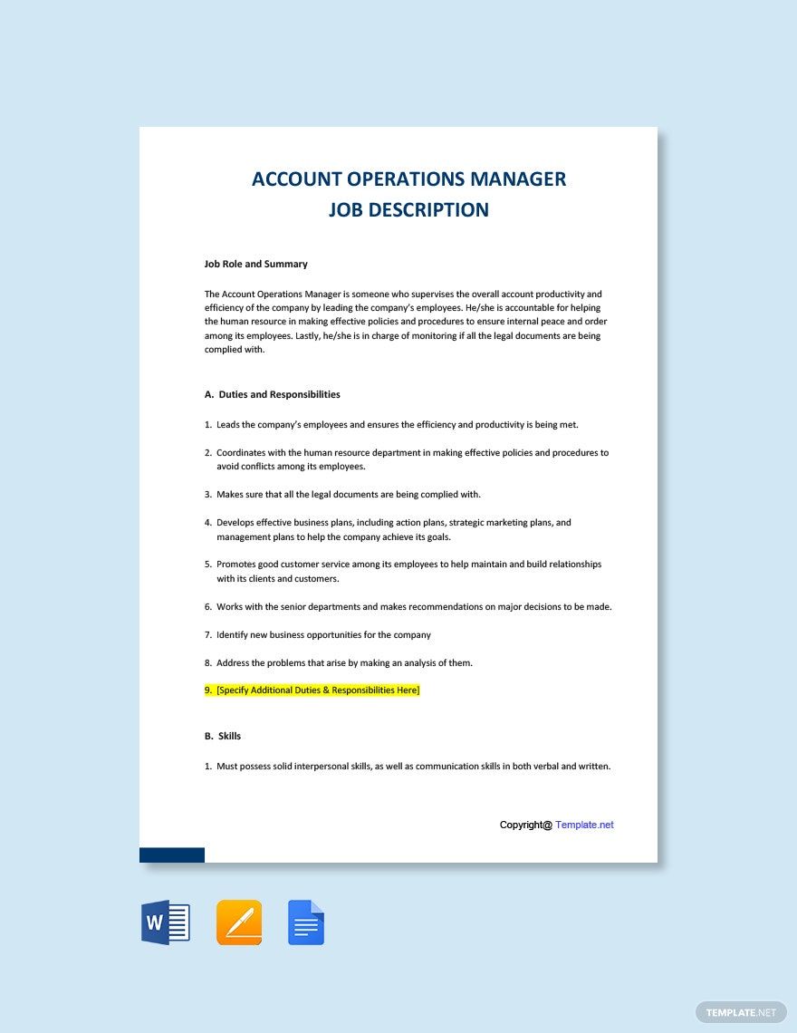 Account Operations Manager Job Description Template