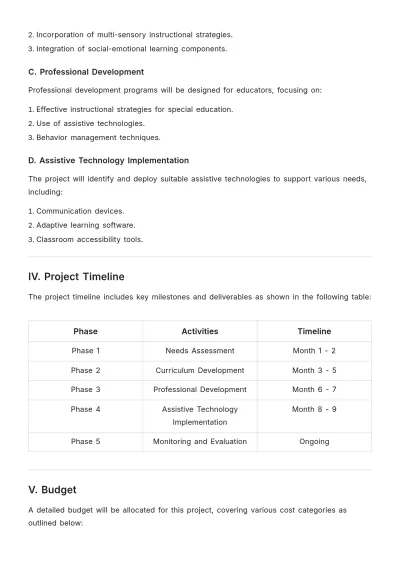 Free Project Specification for Special Education Template to Edit Online