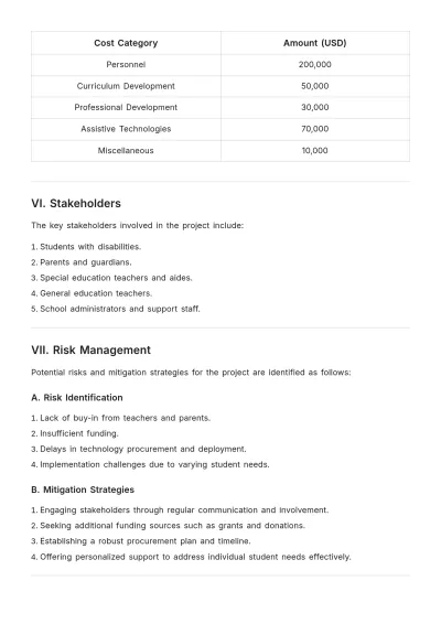 Free Project Specification for Special Education Template to Edit Online