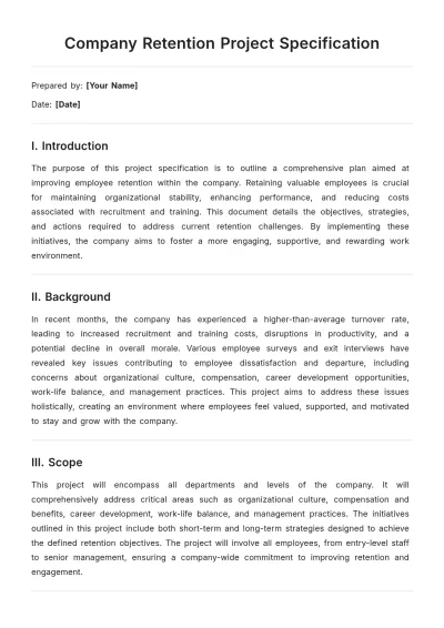Free Company Retention Project Specification Template to Edit Online