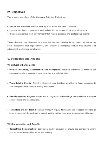 Free Company Retention Project Specification Template to Edit Online