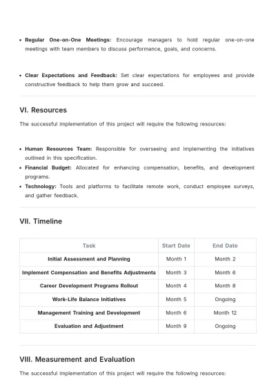 Free Company Retention Project Specification Template to Edit Online