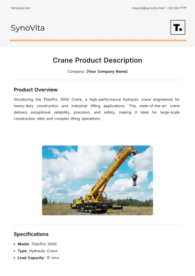Free Crane Product Description Template to Edit Online