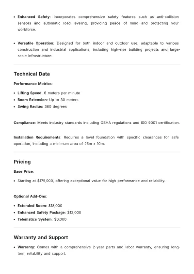 Free Crane Product Description Template to Edit Online