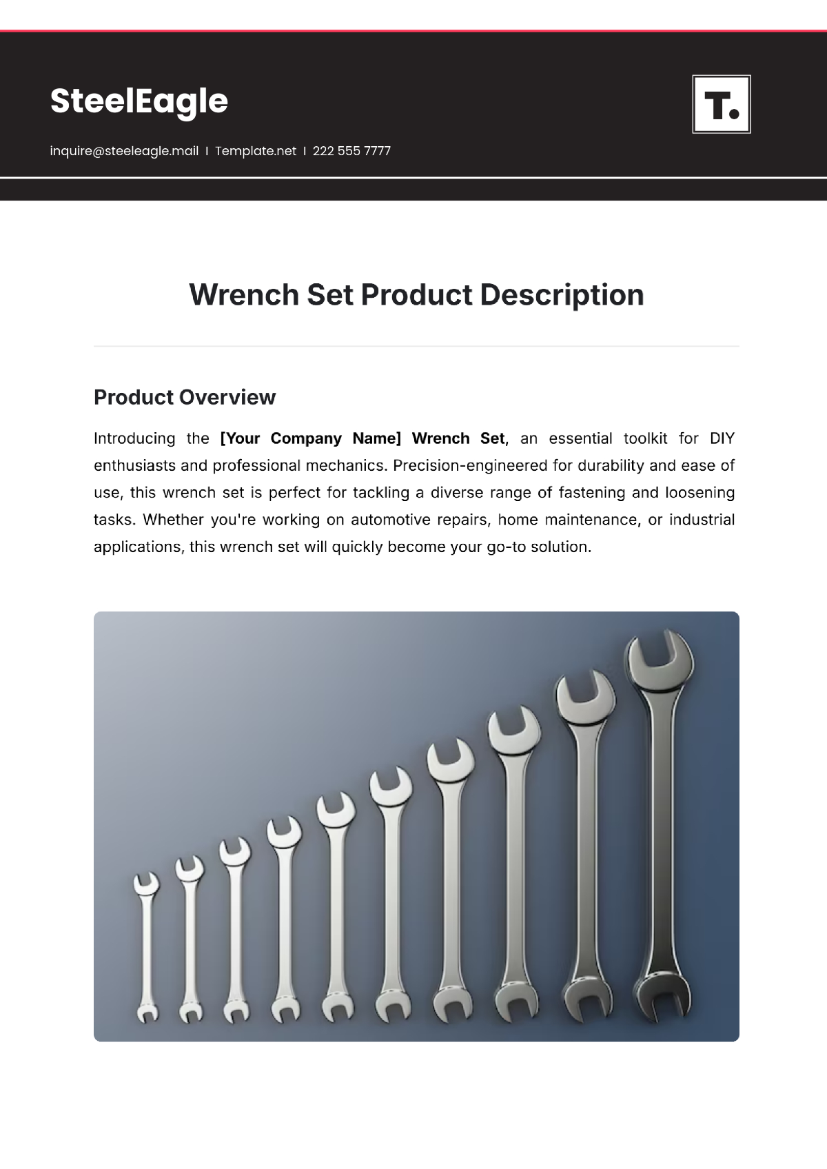 Sample Wrench Set Product Description Template - Edit Online & Download