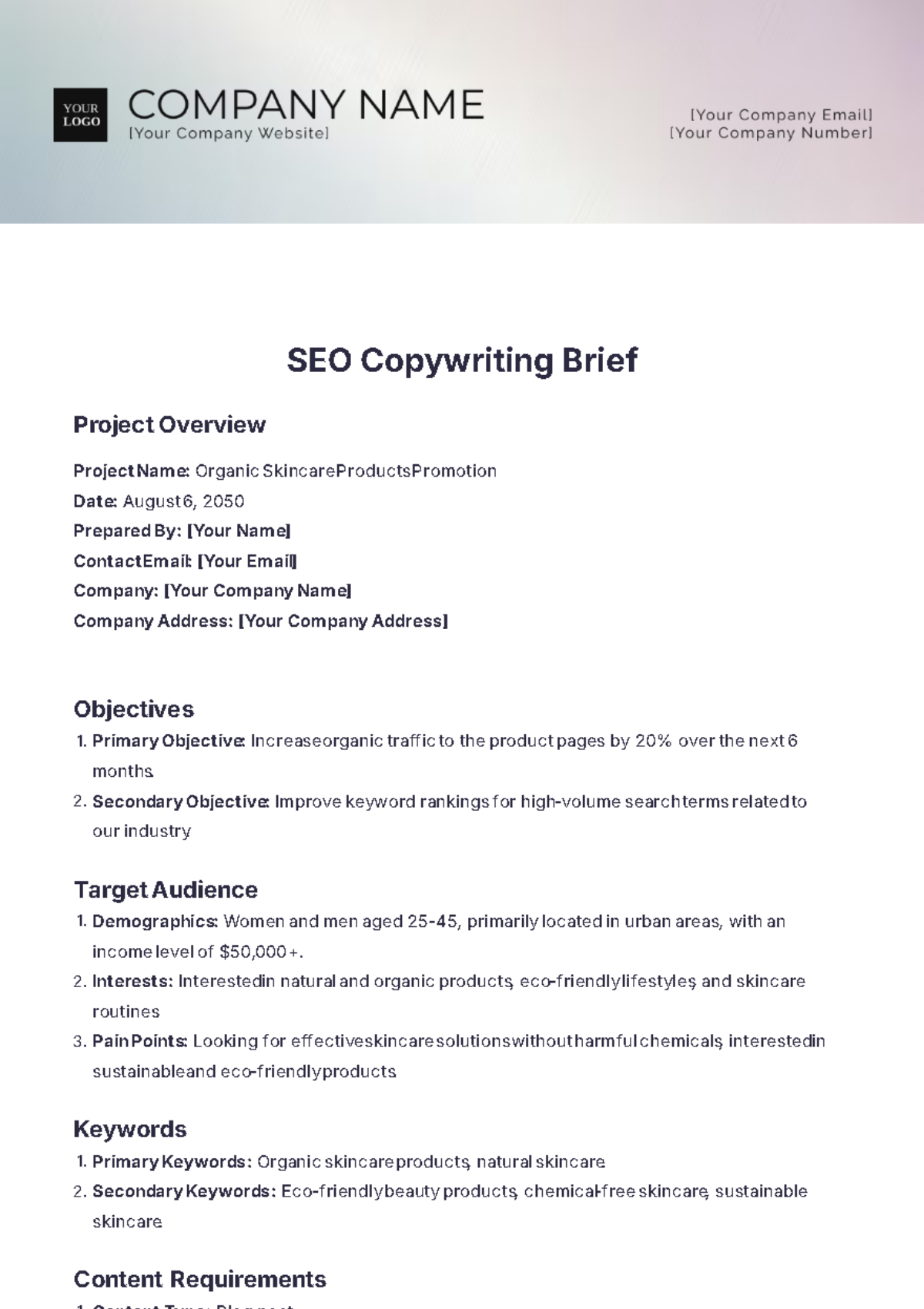 SEO Copywriting Brief Template - Edit Online & Download