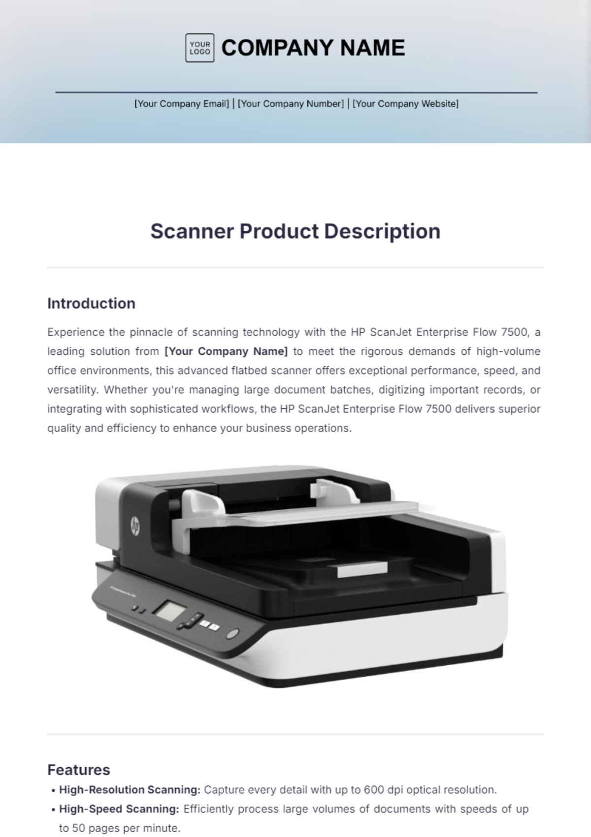 Scanner Product Description Template - Edit Online & Download