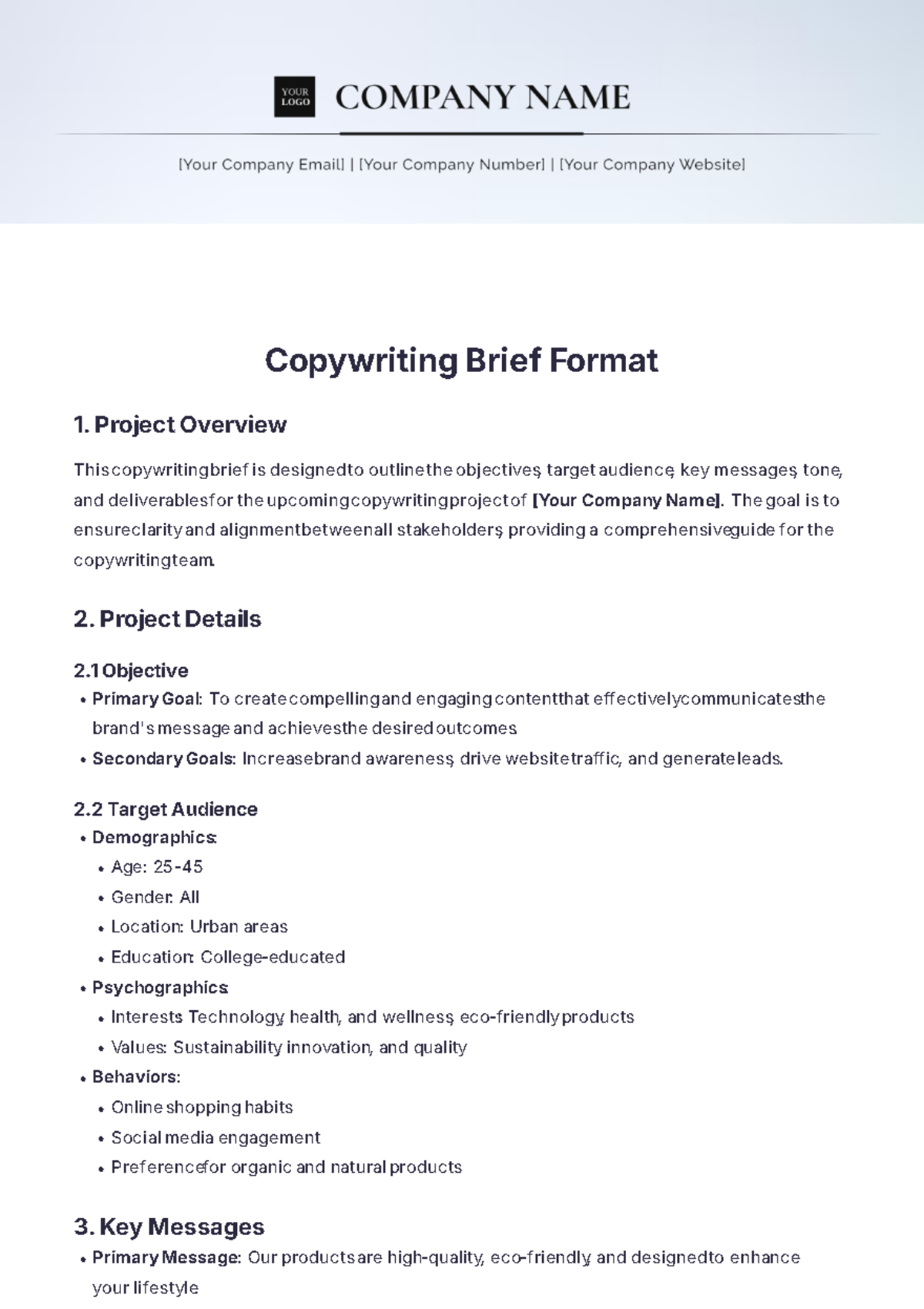 Copywriting Brief Format Template - Edit Online & Download