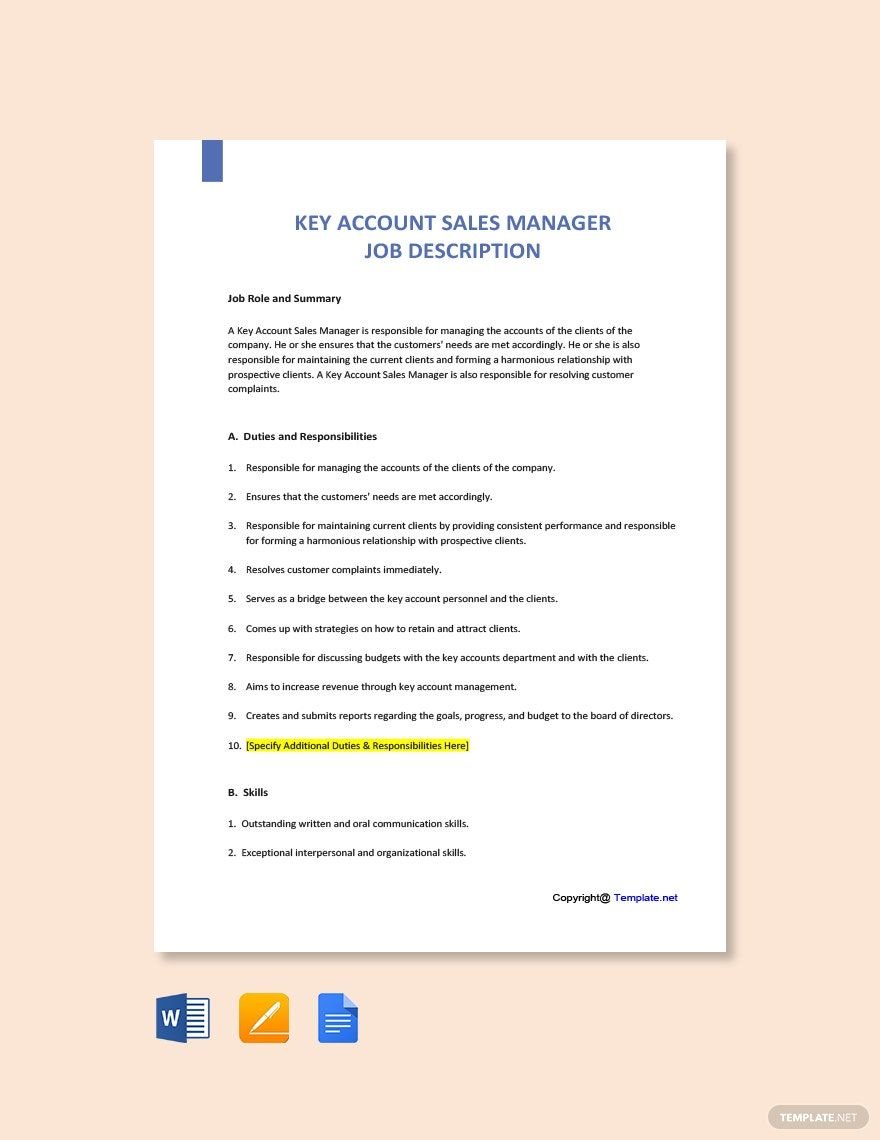 Key Account Sales Manager Job AD/Description Template