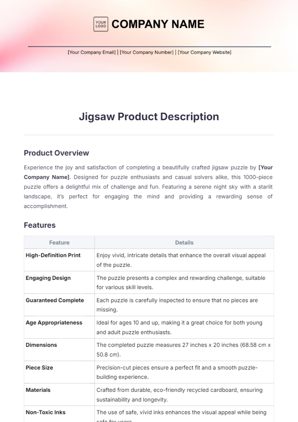 Jigsaw Product Description Template - Edit Online & Download