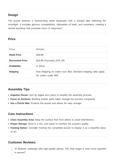 Free Jigsaw Product Description Template to Edit Online