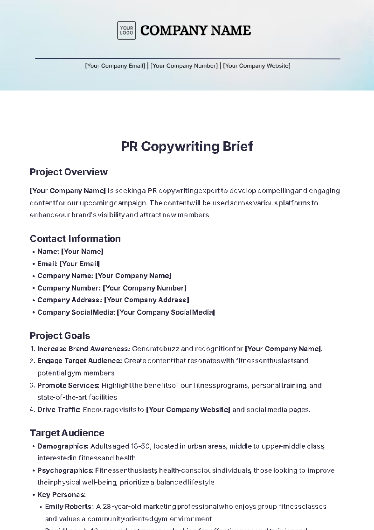 PR Copywriting Brief Template - Edit Online & Download