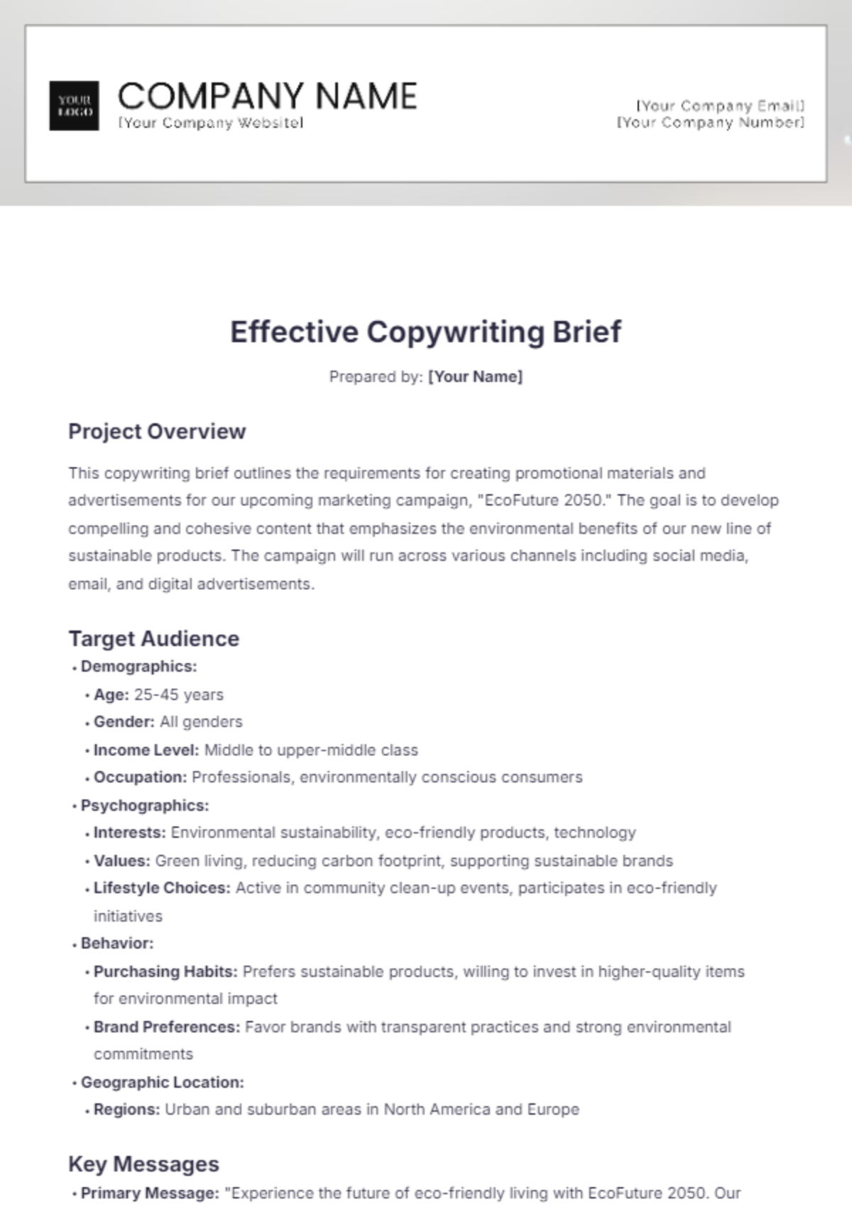 Effective Copywriting Brief Template - Edit Online & Download