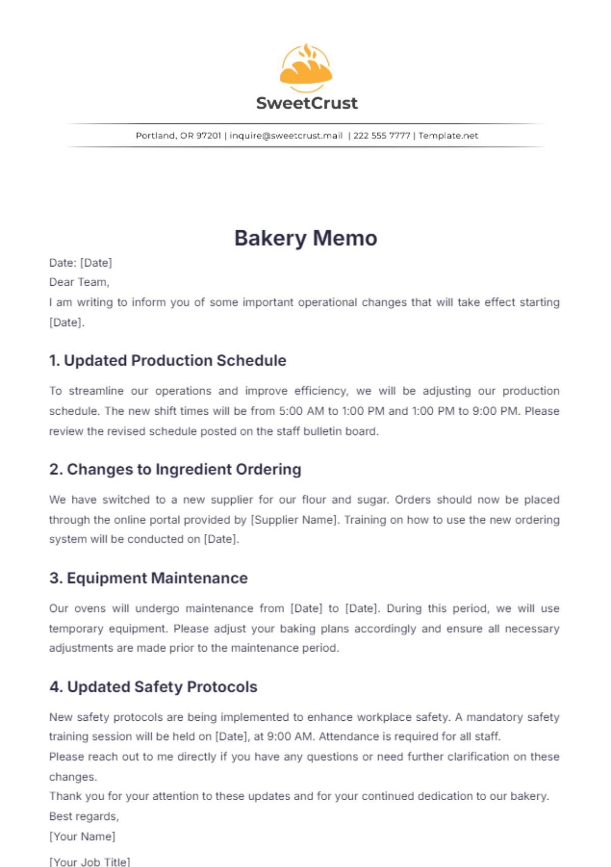 Bakery Memo Template - Edit Online & Download