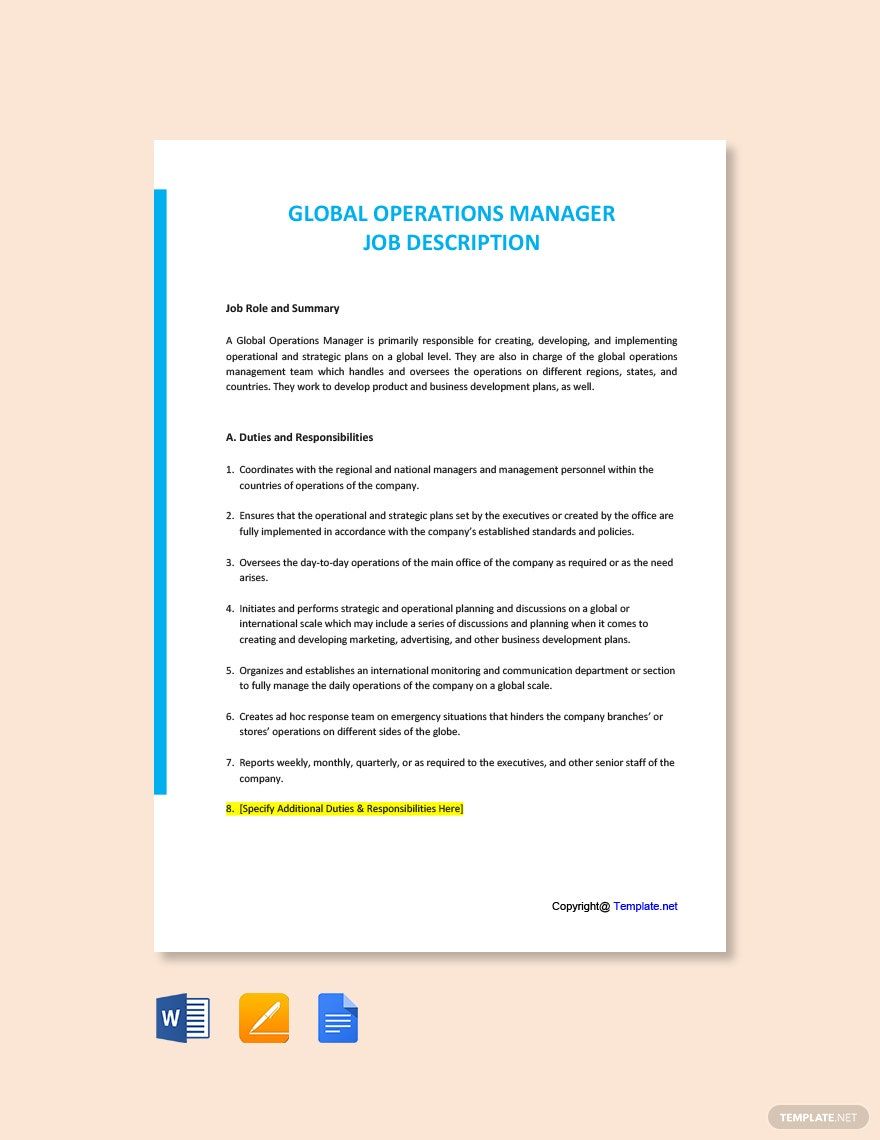 Free Global Operations Manager Job Description Template