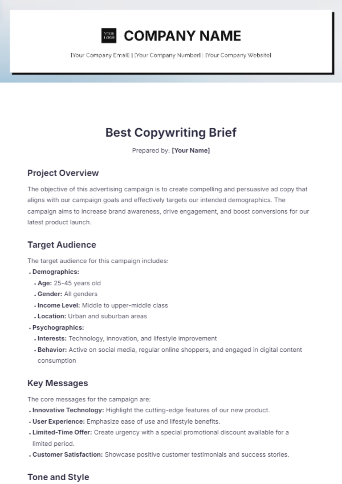 Free Best Copywriting Brief Template to Edit Online