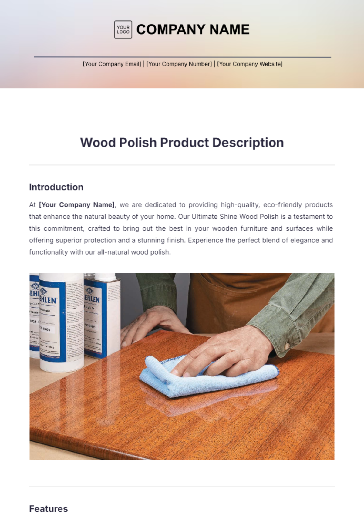 Wood Polish Product Description Template - Edit Online & Download