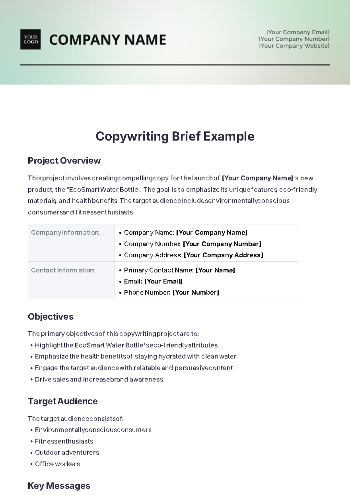 Copywriting Brief Example Template - Edit Online & Download