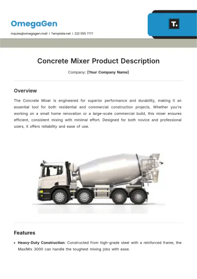 Free Concrete Mixer Product Description Template to Edit Online