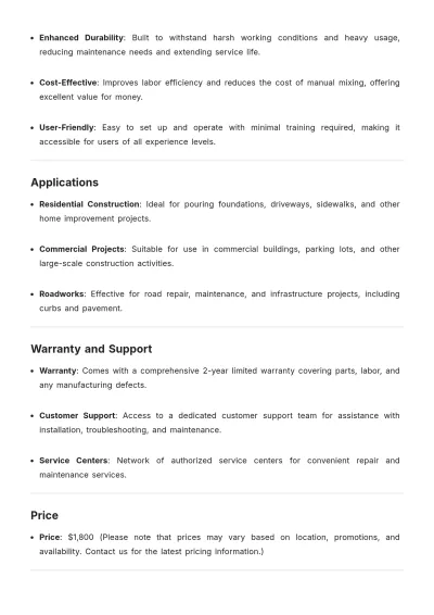 Free Concrete Mixer Product Description Template to Edit Online