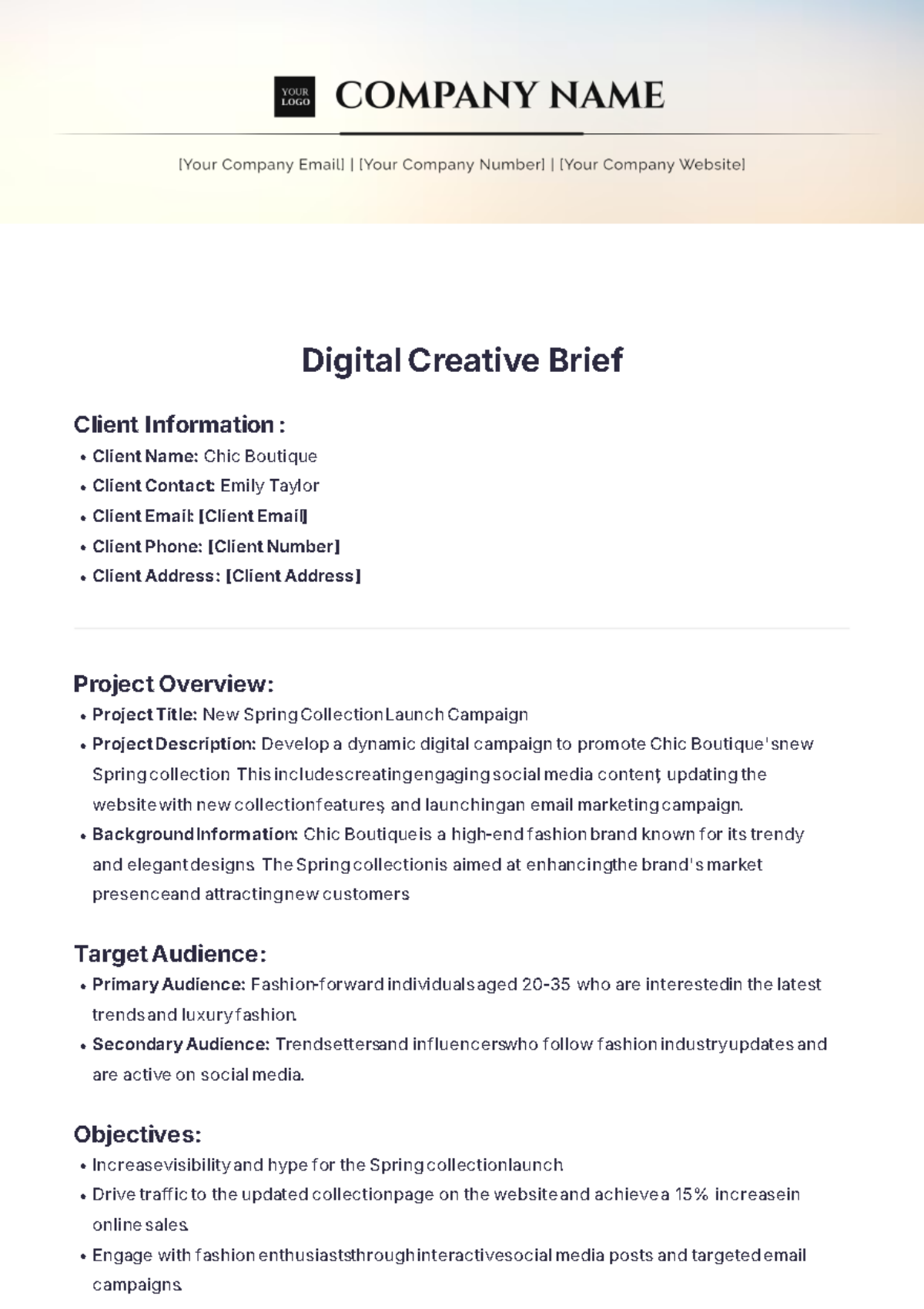 Digital Creative Brief Template - Edit Online & Download