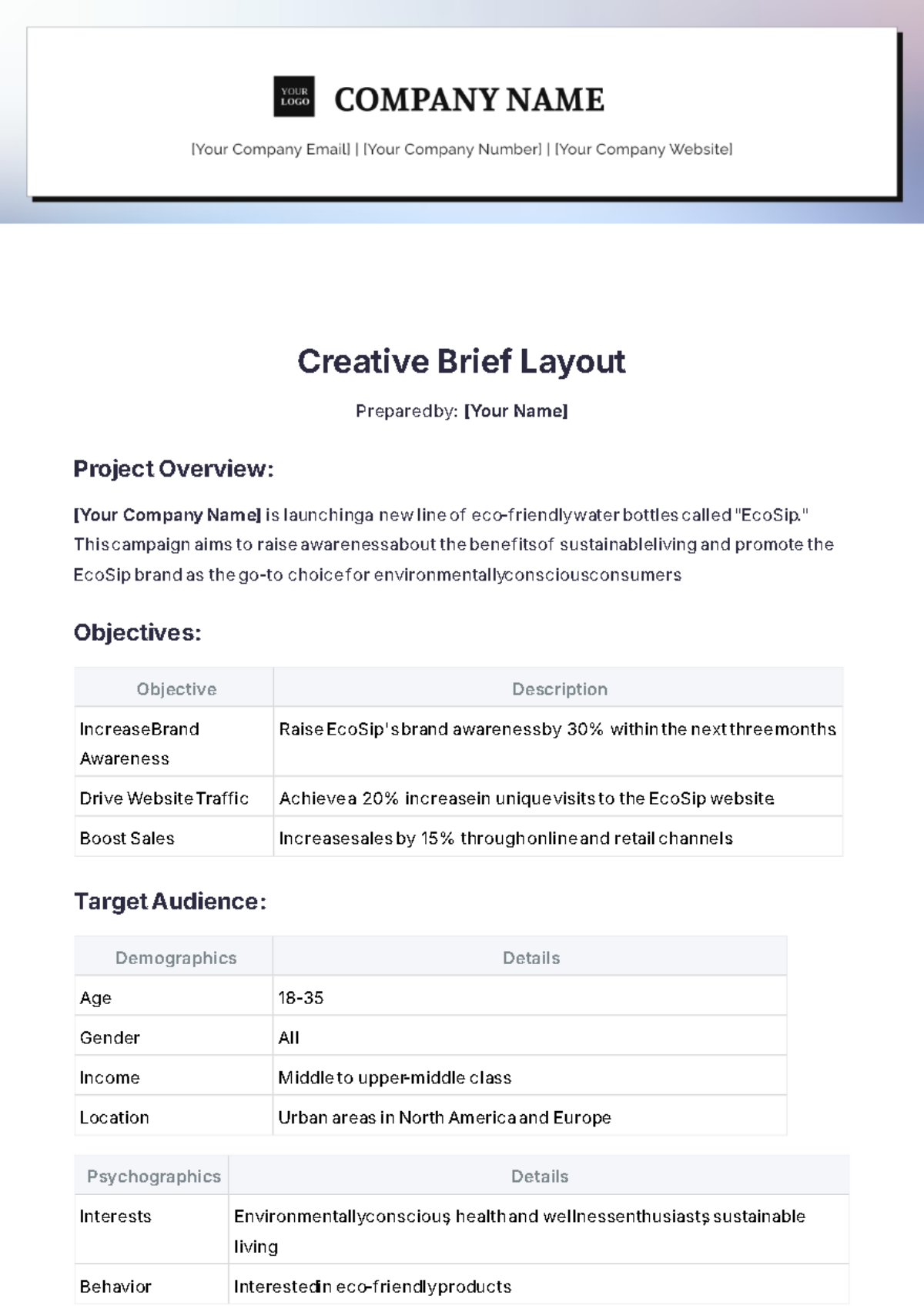 Creative Brief Layout Template - Edit Online & Download