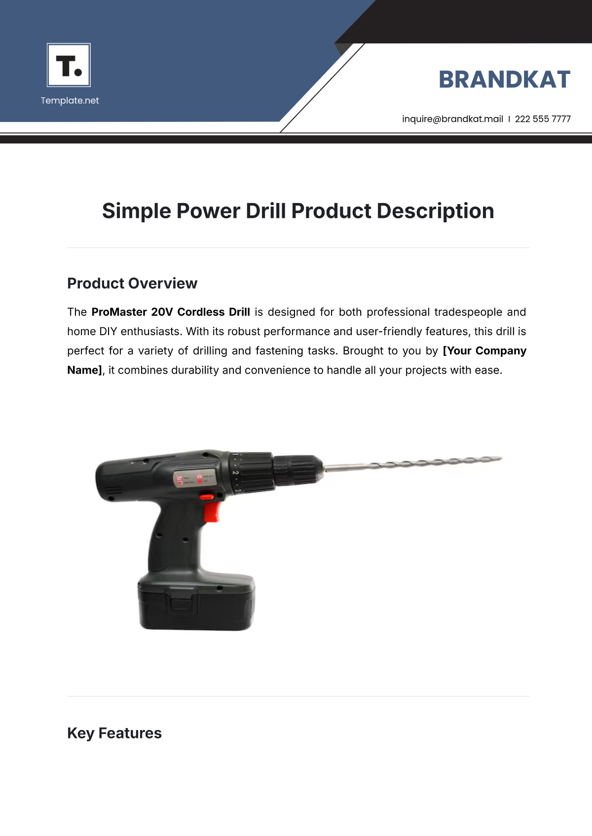 Simple Power Drill Product Description Template - Edit Online & Download