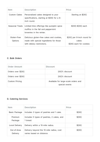 Free Printable Bakery Pricing Proposal Template to Edit Online