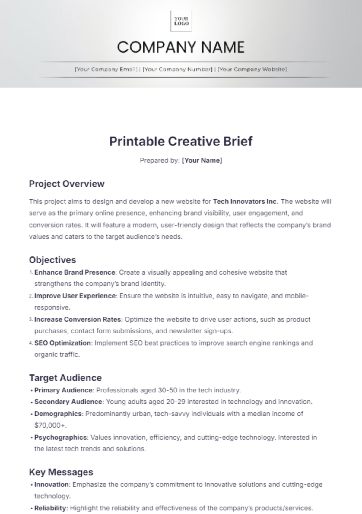 Printable Creative Brief Template - Edit Online & Download