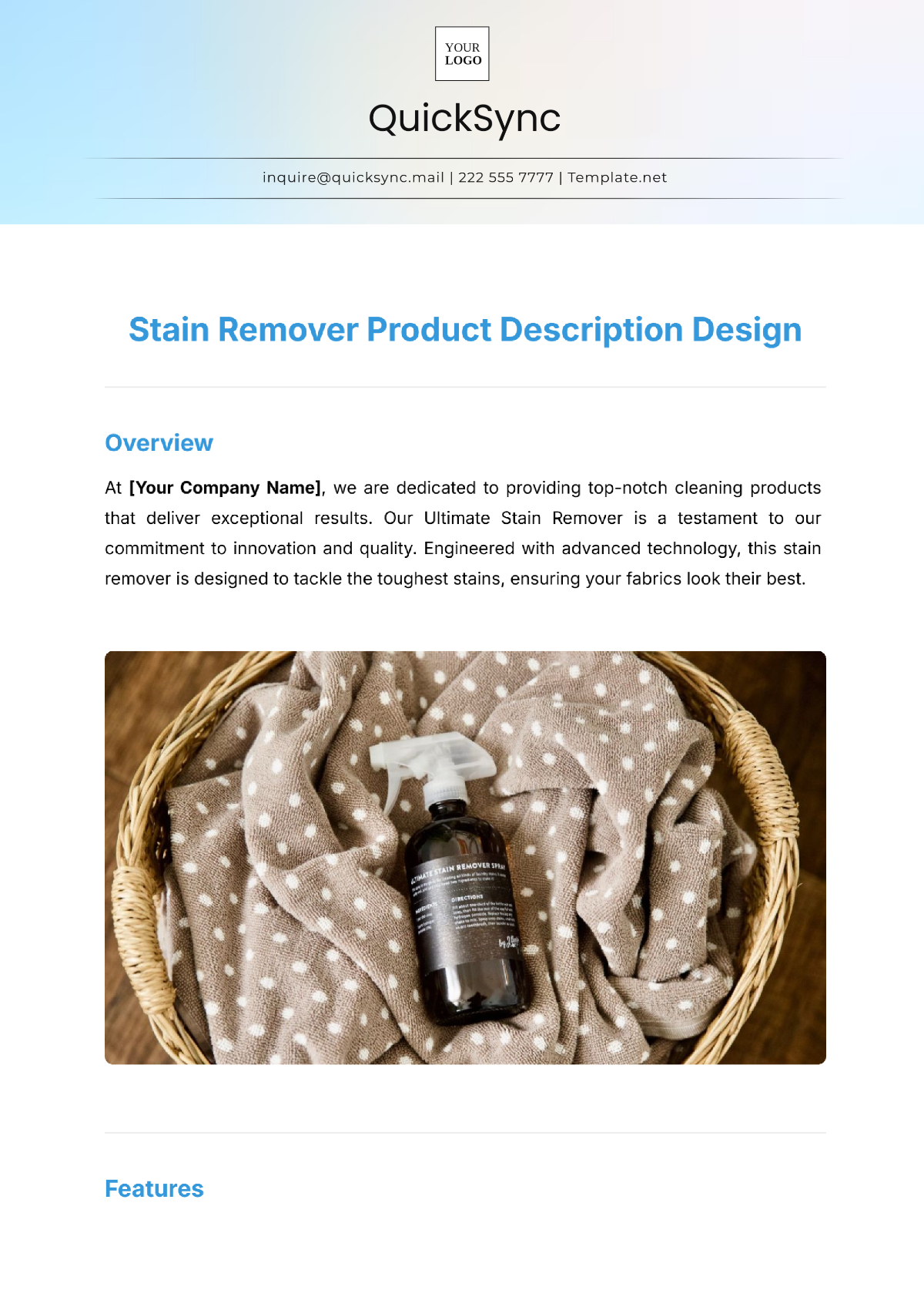 Stain Remover Product Description Design Template - Edit Online & Download