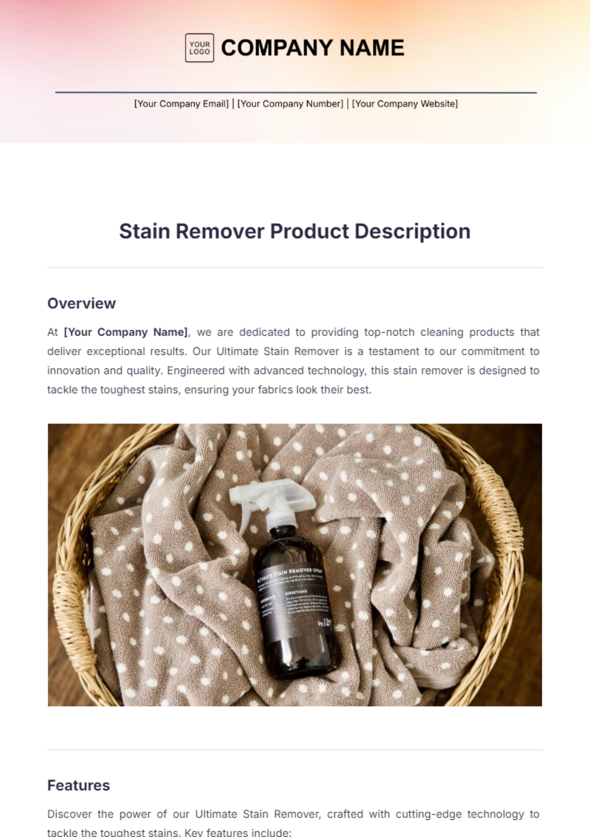 Stain Remover Product Description Template - Edit Online & Download