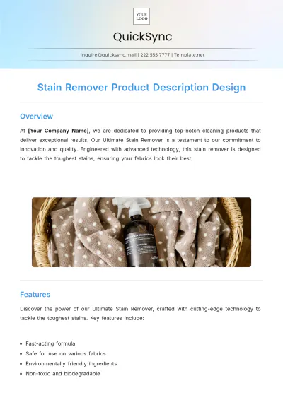 Free Stain Remover Product Description Design Template to Edit Online