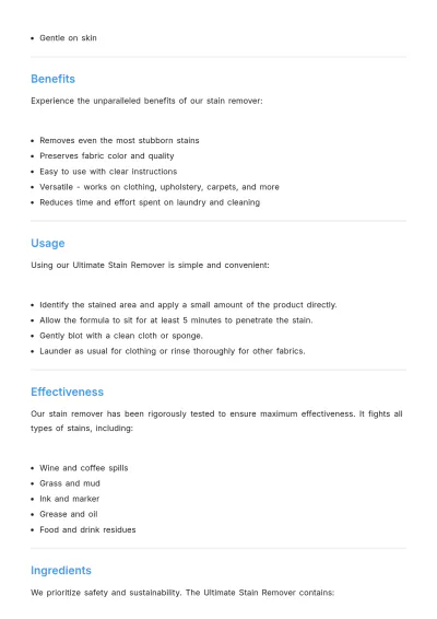 Free Stain Remover Product Description Design Template to Edit Online