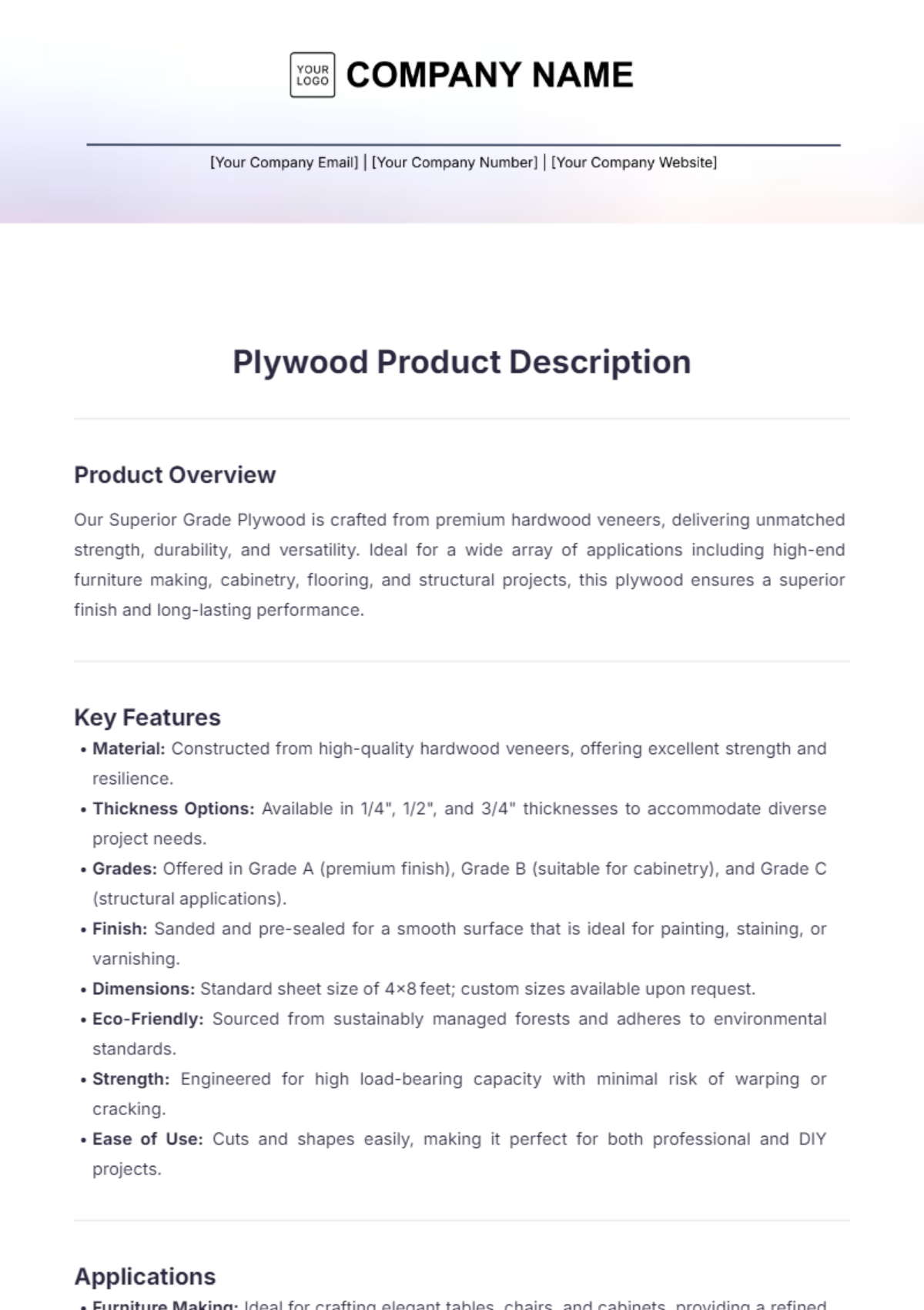 Plywood Product Description Template - Edit Online & Download