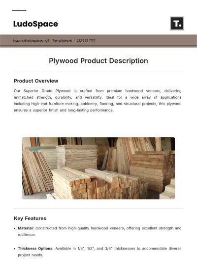 Free Plywood Product Description Template to Edit Online