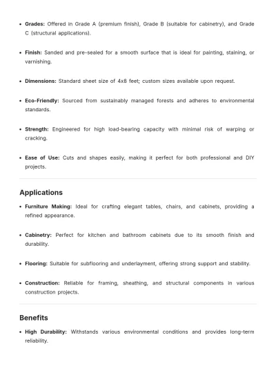 Free Plywood Product Description Template to Edit Online