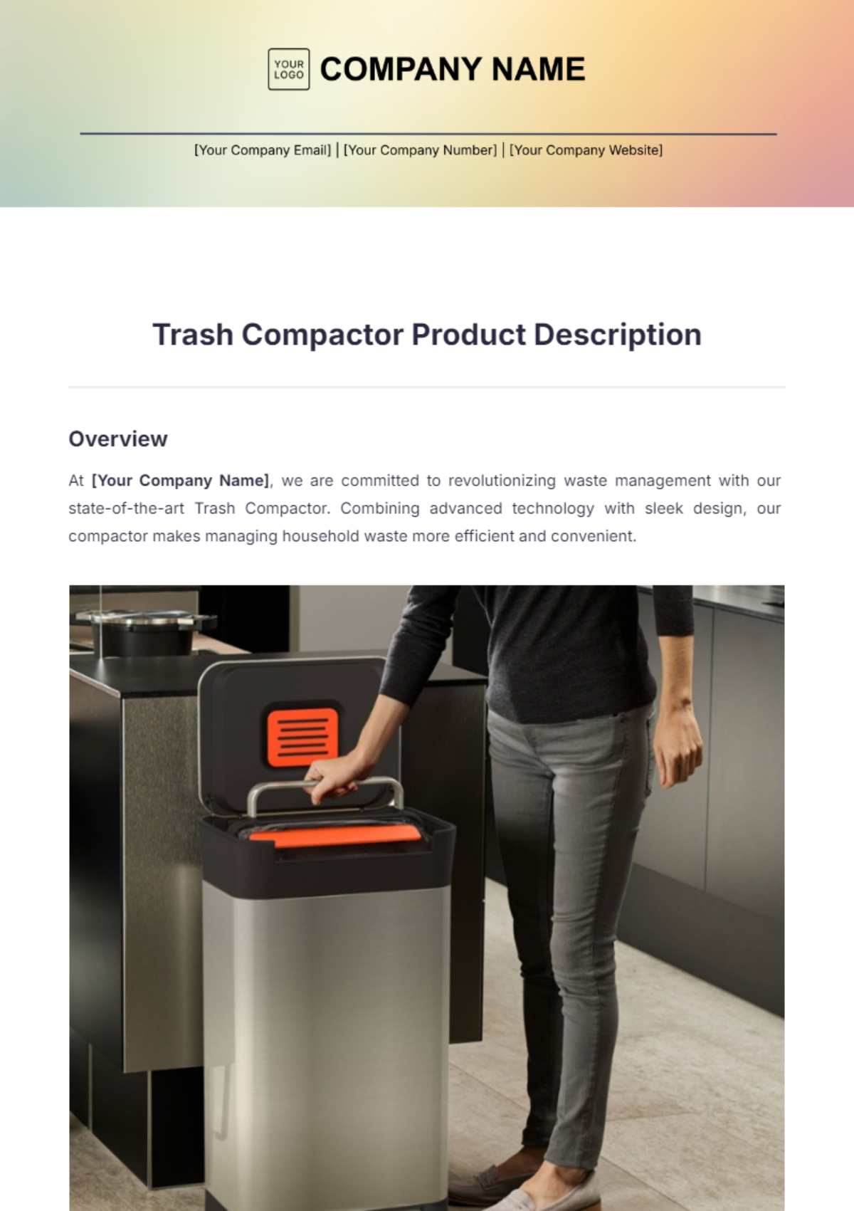 Trash Compactor Product Description Template - Edit Online & Download