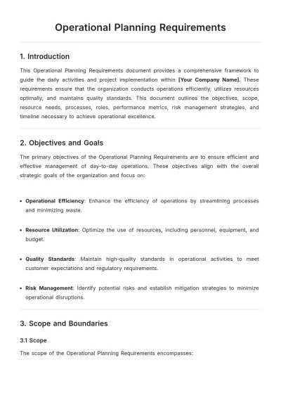 Free Operational Planning Requirements Template to Edit Online