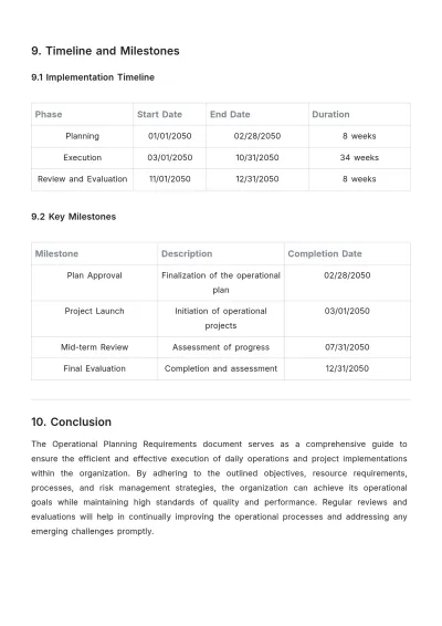 Free Operational Planning Requirements Template to Edit Online