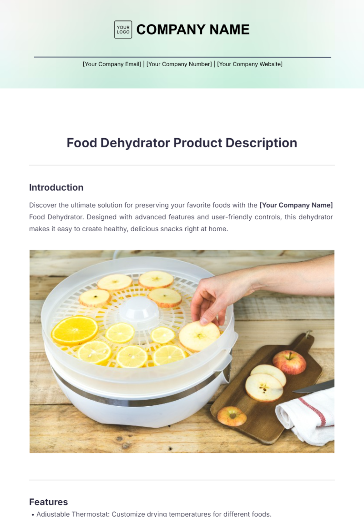 Food Dehydrator Product Description Template - Edit Online & Download