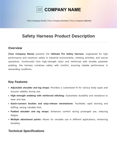 Free Safety Harness Product Description Template to Edit Online